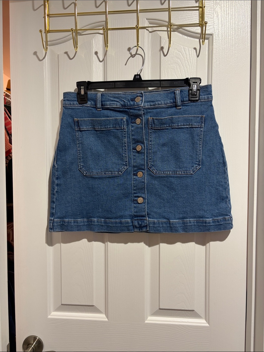 GAP Button-Front Denim Mini Skirt in Blue